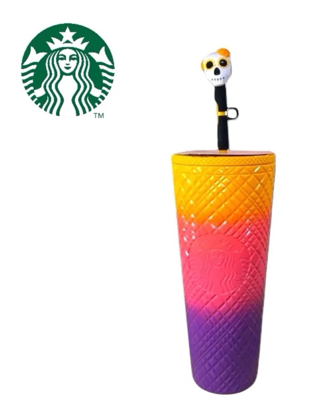 Starbucks 2024 Dia De Muertos Day Dead Ombre Skull Topper 24oz Tumbler Cold Cup
